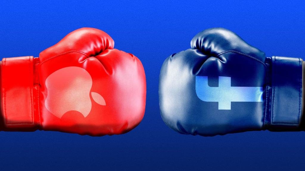 gants de boxes (rouge avec logo apple, bleu avec logo facebook)